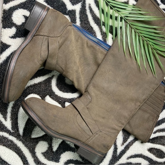 💋Tall vintage distressed brown buckle rider moto boots 👢 8.5 - Picture 5 of 7